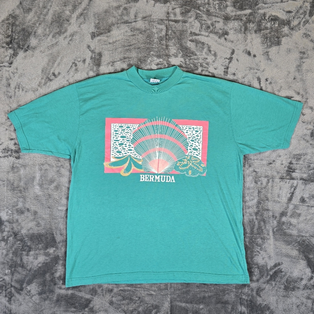 Vintage Bermuda Souvenir T Shirt Size XL Teal Single Stitch